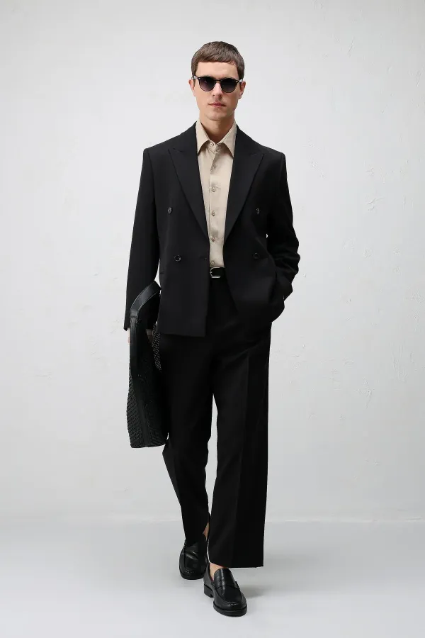 Veste blazer Antioch noire à double boutonnage et coupe décontractée pour homme