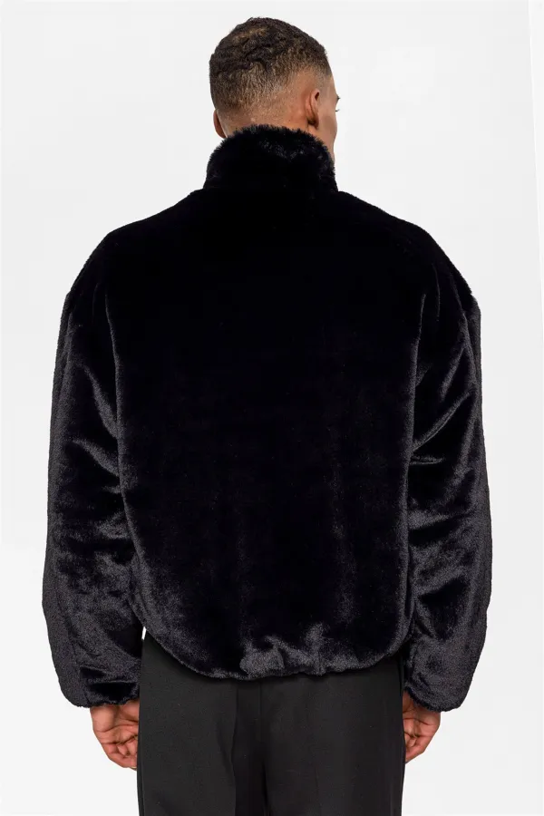 Manteau en fausse fourrure à col montant Antioch pour homme, noir