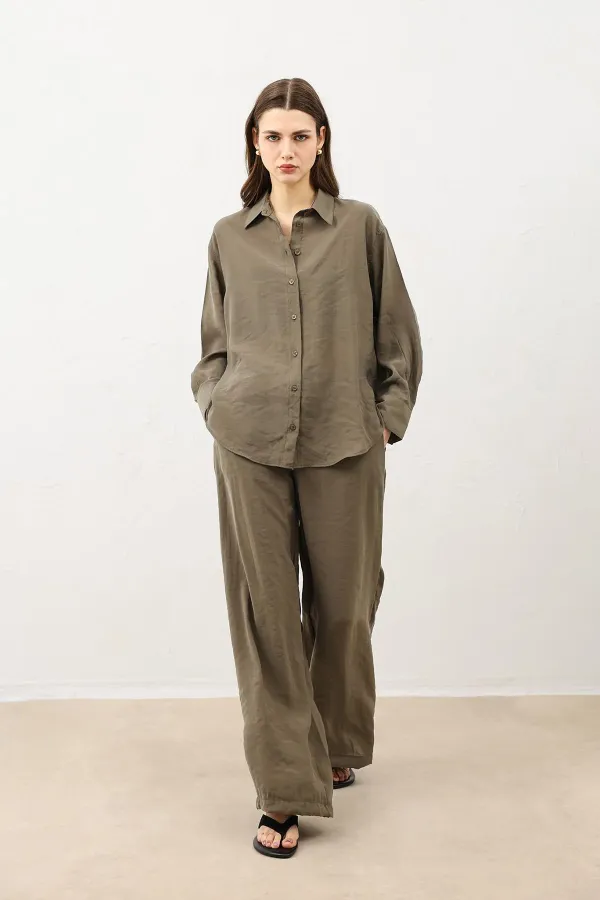 Antioch Khaki Draped Oversize Women's Shirt
