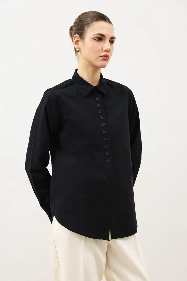 Antioch Black Button Detail Poplin Shirt