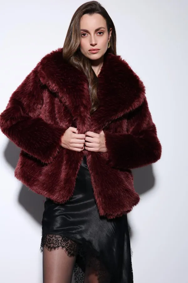 Antioch Bordo Suni Kürk Kadın Ceket