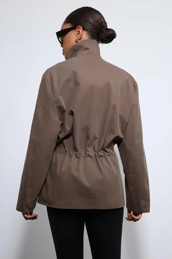 Antioch Kahve Ayarlanabilir Bele Sahip Kısa Trençkot