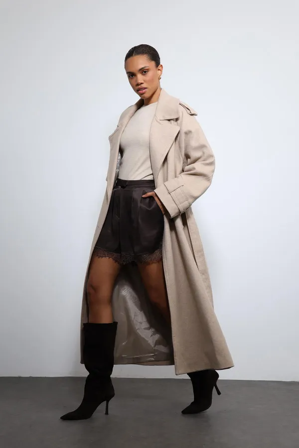 Antioch Beige Oversize Belted Coat