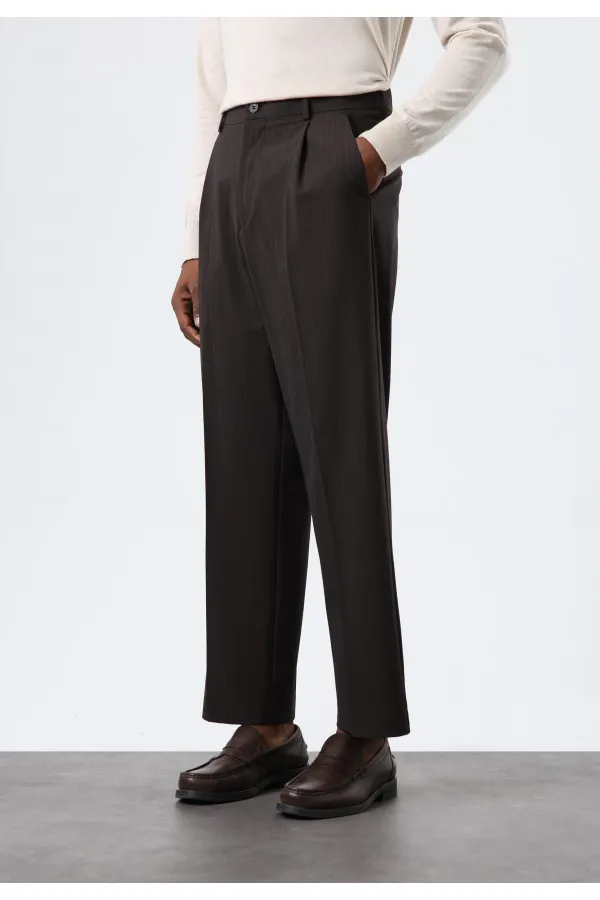 Antioch Açık Kahve Relax Fit Çizgili Erkek Pantolon