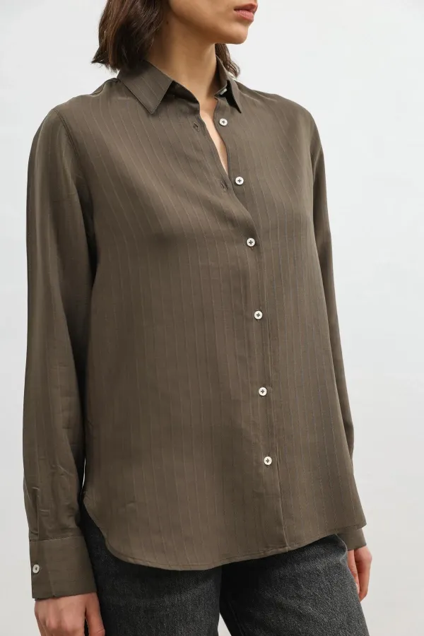 Antioch Khaki 100% Lyocell Striped Women's Shirt