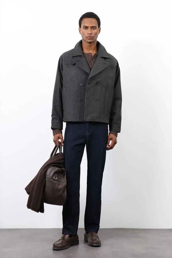 Antioch Antrasit Kruvaze Kapama Kısa Erkek Kaban