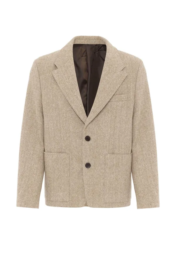 Blazer oversize pour homme, beige à chevrons, style Antioch