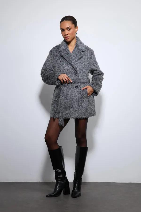 Antioch Antrasit Kısa Suni Kürklü Kaban