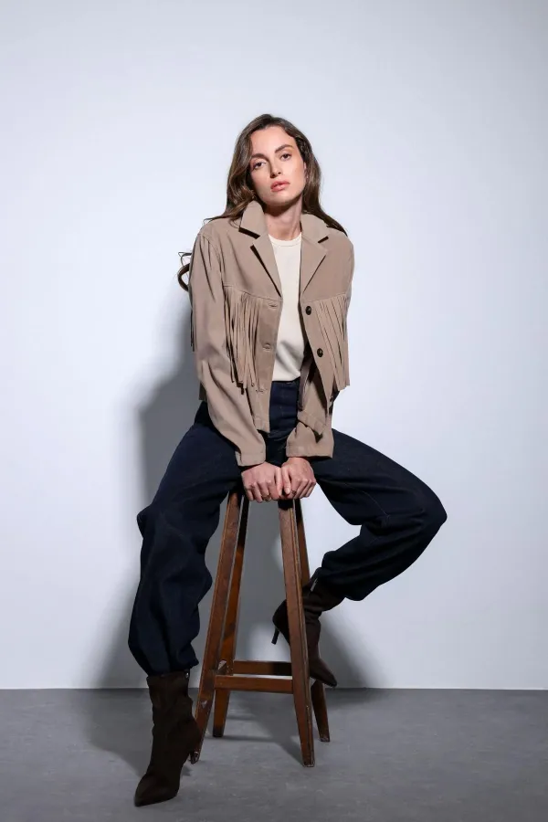 Antioch Bej Püskül Detaylı Süet Kadın Ceket