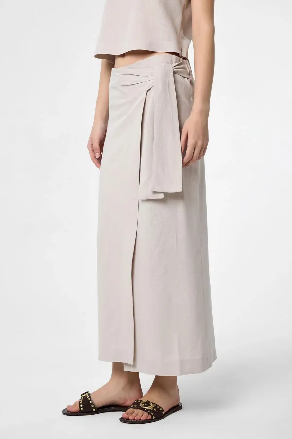 Antioch Beige Linen Blend Belted Women's Skirt