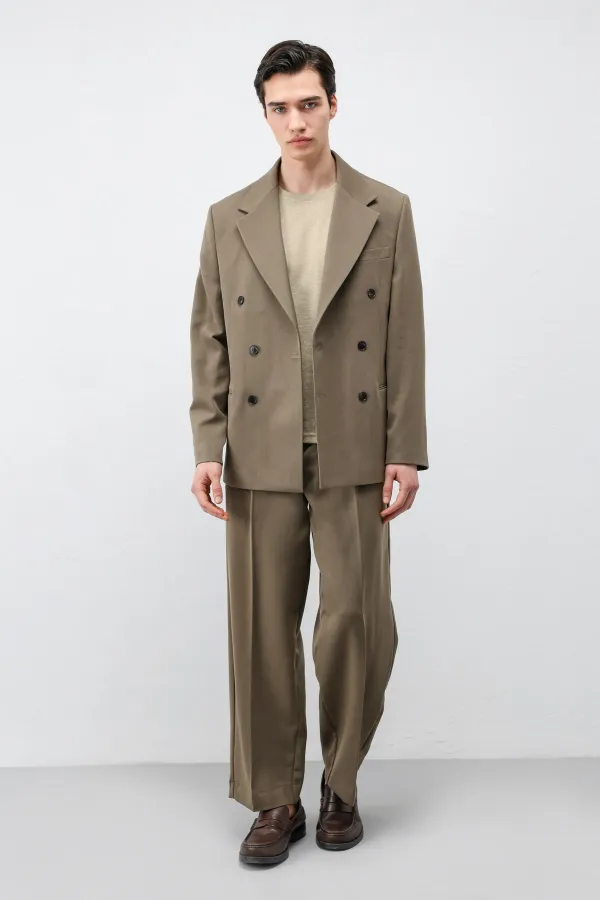 Antioch Haki Relax Fit Kruvaze Erkek Blazer Ceket