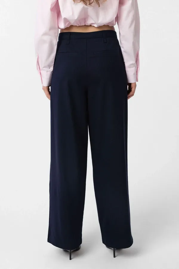 Antioch Lacivert Kemerli Pilili Kadın Pantolon