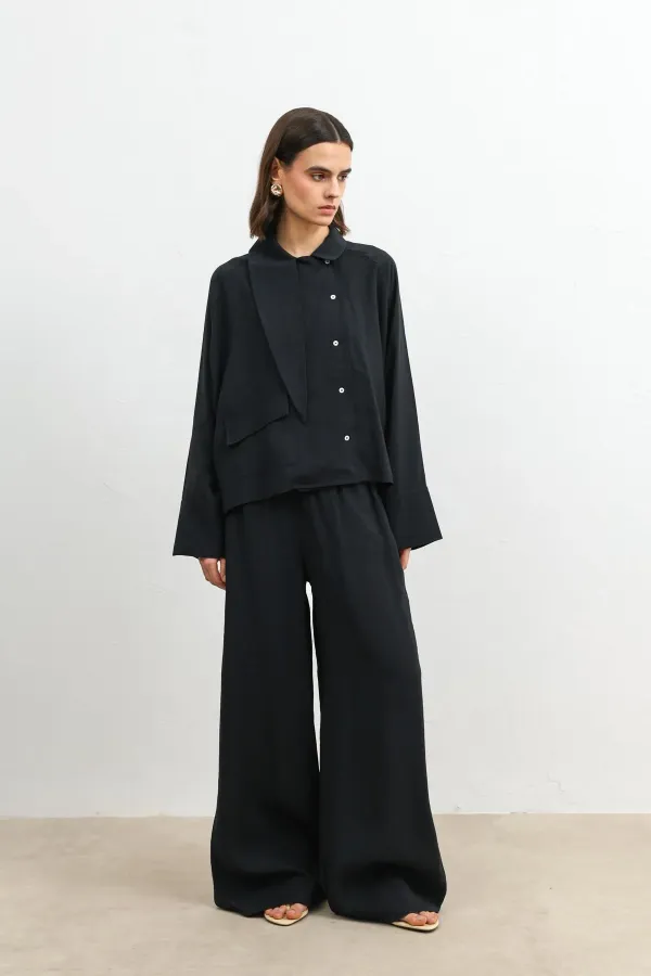 Antioch Siyah Özel Dik Yaka Kadın Gömlek