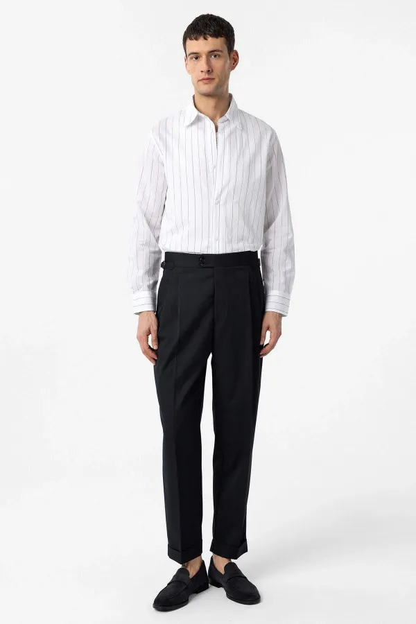 Antioch Lacivert Yüksek Bel İtalyan Kalıp Pileli Erkek Pantolon