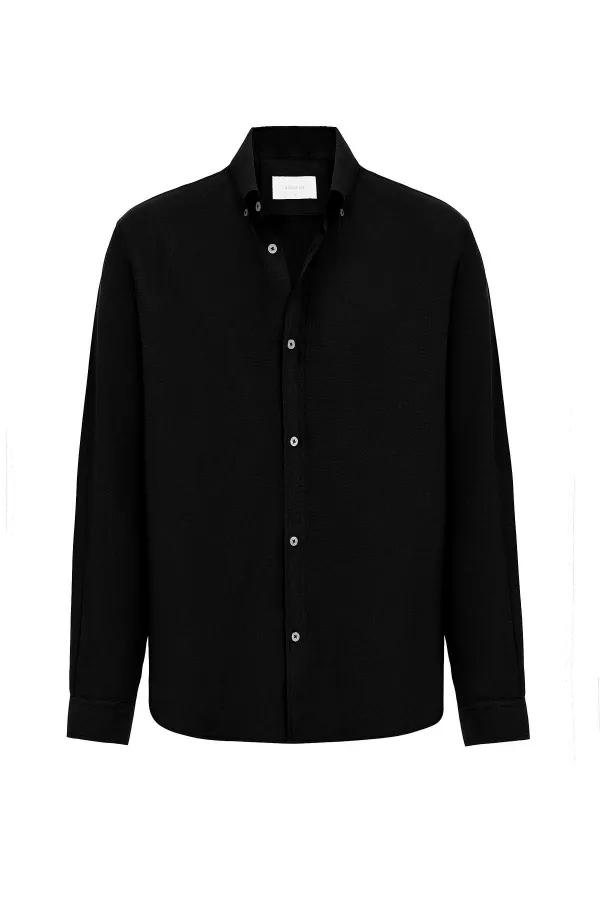 Chemise homme Antioch en lin mélangé noir à col boutonné