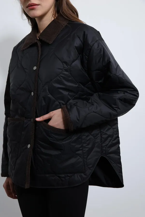 Antioch Siyah Kontrast Yaka Desenli Mont