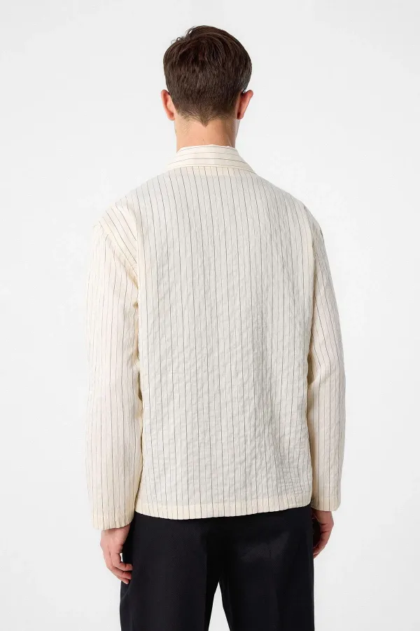 Antioch Ekru Modal Kumaş Çizgili Erkek Gömlek