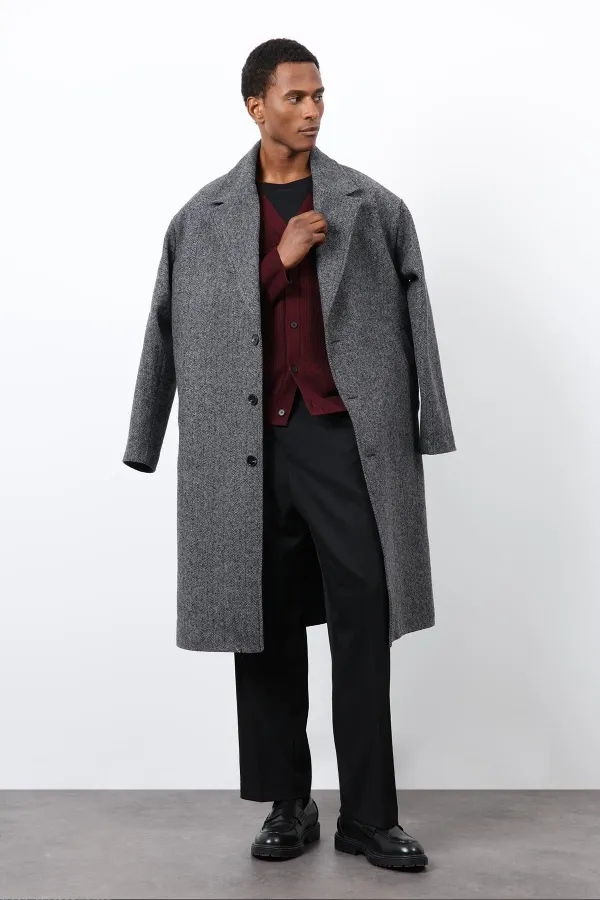 Manteau homme Antioch gris coupe décontractée à chevrons