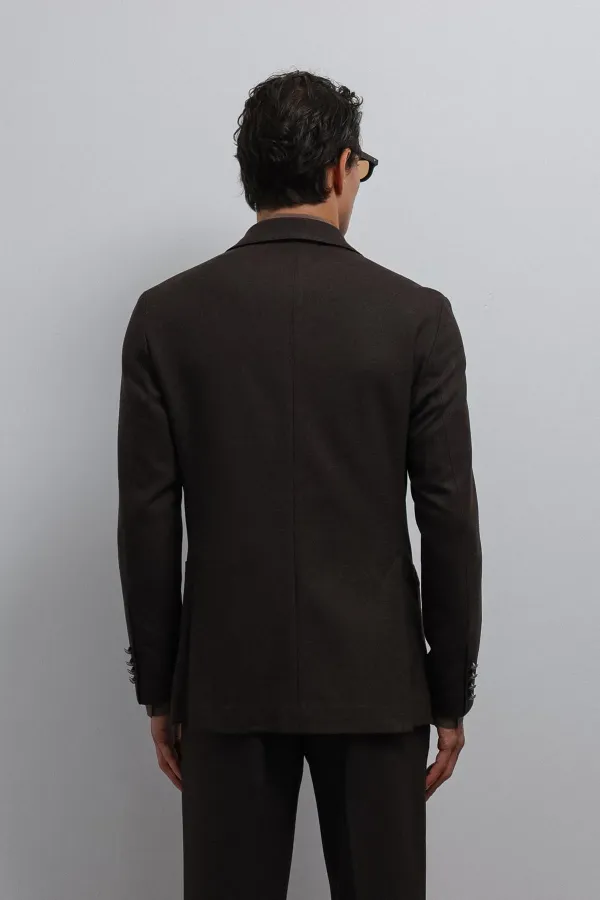 Antioch Kahve Astarsız Kruvaze Erkek Blazer Ceket