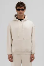 Basic Oversize Kapüşonlu Sweatshirt Taş