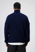 Yarım Fermuarlı Triko Kazak Lacivert