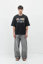 Baskılı Oversize Tişört Siyah