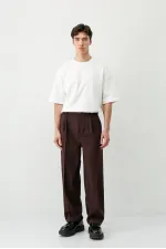 Baggy Fit Pleated Trousers, Brown