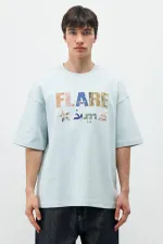 Baskılı Oversize Tişört Bebe Mavi