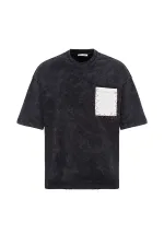Yıkamalı Cep Detaylı Oversize Tişört Siyah