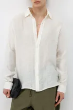 Dokulu Oversize Gömlek Ekru