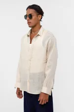 100% Linen Oversize Long-Sleeve Shirt Beige