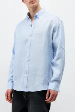 100% Linen Oversize Long-Sleeve Shirt, Baby Blue