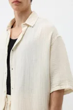 Ensemble en mousseline de lin coupe décontractée, naturel