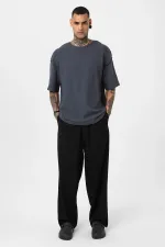 Arka Yazı Baskılı Oversize Triko Tişört Füme