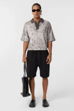 Yıkamalı Oversize Polo Yaka Tişört Siyah