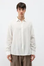 Textured Linen Look Oversize Shirt, Ecru