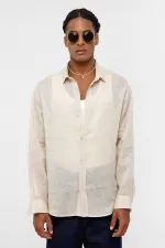 100% Linen Oversize Long-Sleeve Shirt Beige