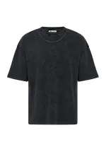 Washed Oversize T-Shirt with Chain Detail, Black