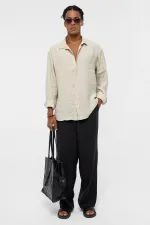 Basic Oversize Long-Sleeve Modal Blend Shirt, Beige