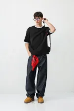 Kısa Kollu Oversize Cepli Tişört Siyah