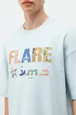 Baskılı Oversize Tişört Bebe Mavi