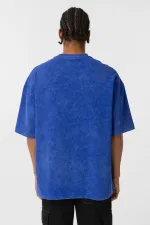 Yıkamalı Cep Detaylı Oversize Tişört Saks