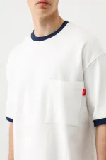 Kısa Kollu Oversize Cepli Tişört Ekru