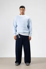 Oversize Yaka Nakış Detaylı Sweatshirt Bebe Mavi