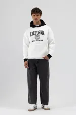 Sweat-shirt oversize imprimé bicolore, écru