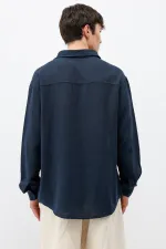 Uzun Kollu Basic Oversize Gömlek Lacivert