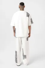 Etnik Desenli Oversize Eşofman Takım Ekru