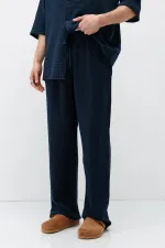 Müslin Kumaş Rahat Kalıp Keten Takım Lacivert