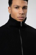 Oversize Fermuarlı Triko Hırka Siyah