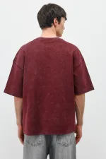 Baskılı Oversize Tişört Bordo